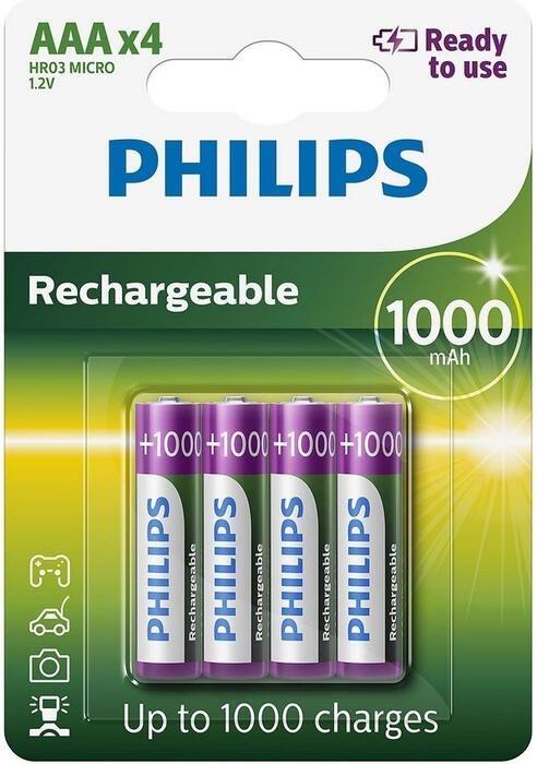 Philips AAA baterijas lādējamas 4gb (8712581634490)