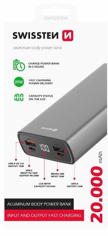 Swissten Aluminium Power Banka Ārējās Uzlādes