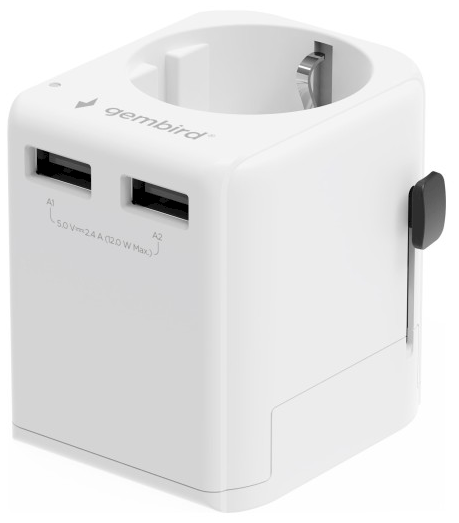 Gembird TPA-EU2A12-01-W Universālais ceļojumu adapteris 12W