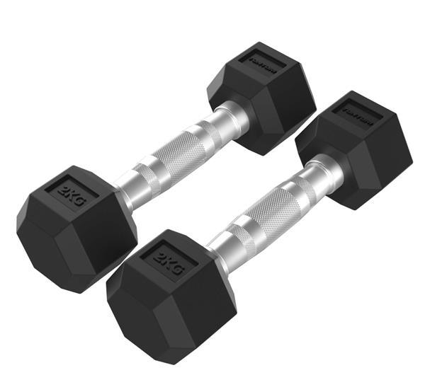 Tunturi Platinum Hex Rubber Dumbbell, 2kg