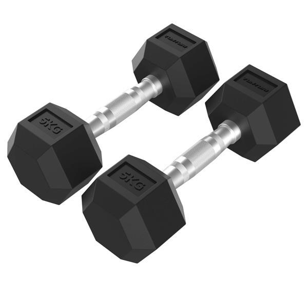 Tunturi Platinum Hex Rubber Dumbbell, 5kg