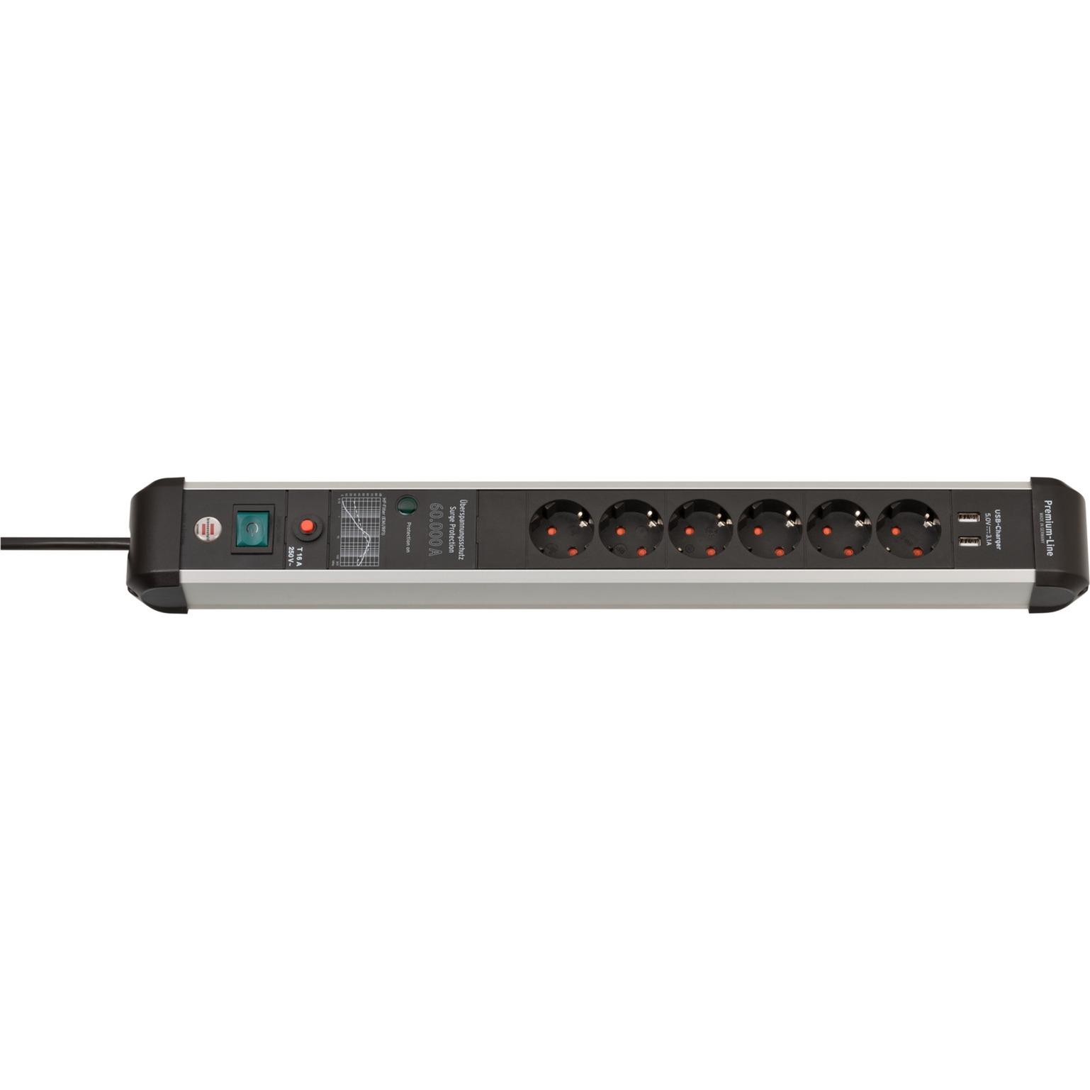 Brennenstuhl Premium-Protect-Line 6-way power strip, black/aluminum