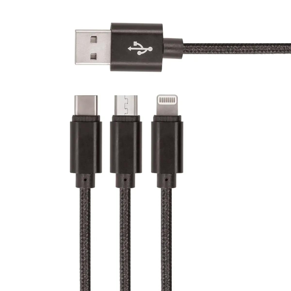 Setty 3in1 USB neilona kabelis, melns
