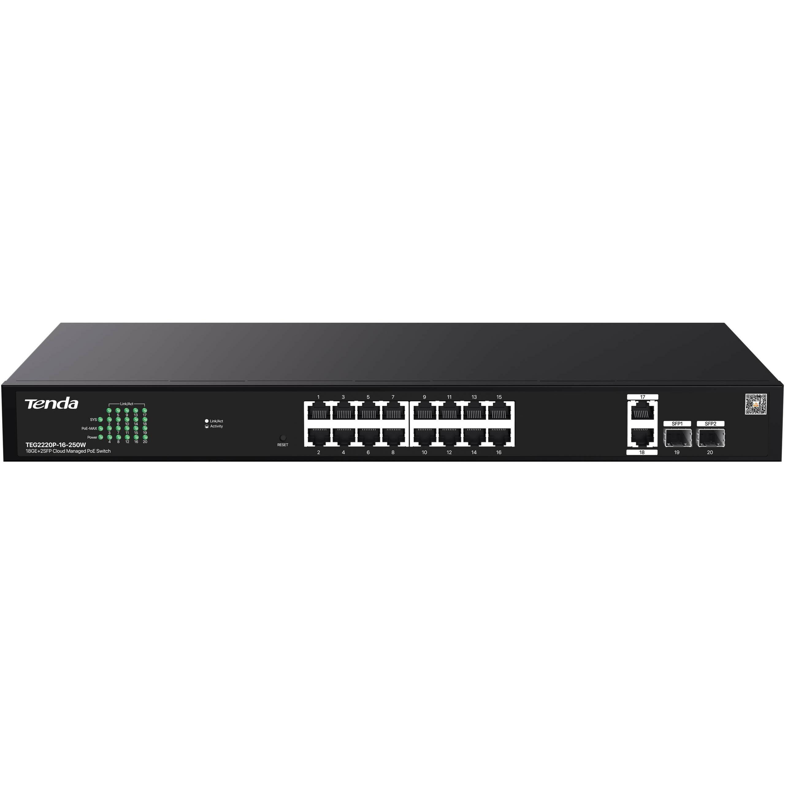 Switch zarządzalny Tenda TEG2220P-16-250W 18GE+2SFP PoE