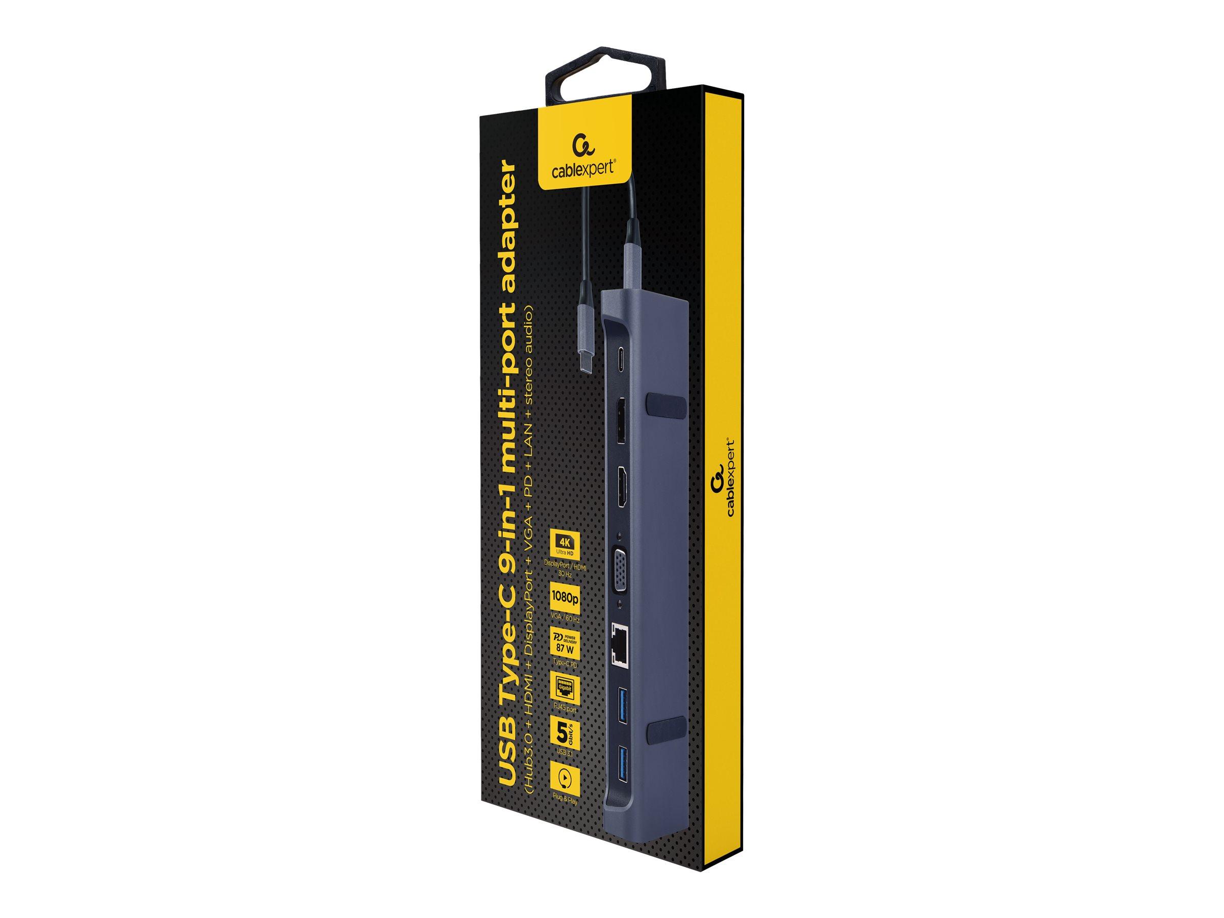 Stacija/replikators Gembird Adapteris USB-C 9w1, HDMI