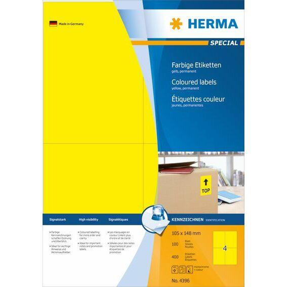 HERMA Uzlīmes A4 yellow 105x148 mm