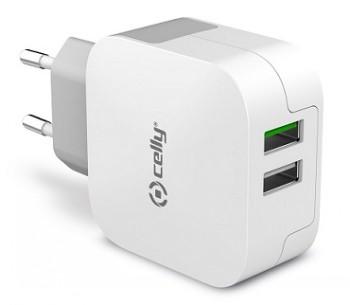 CELLY TRAVEL CHARGER TURBO 2USB 3