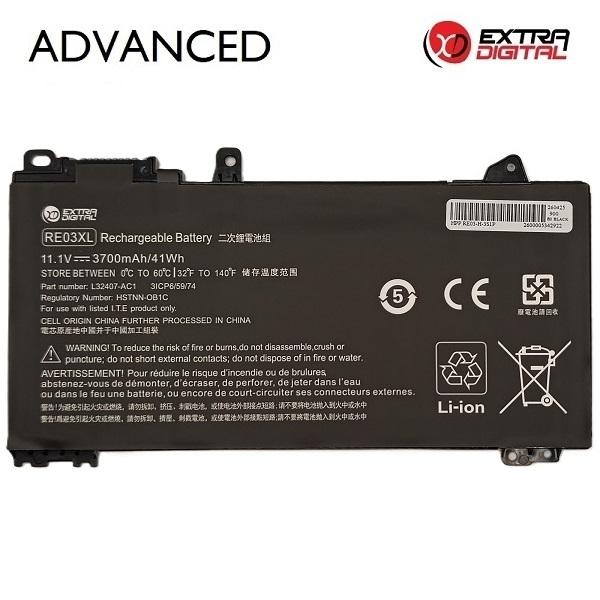 Notebook battery HP RE03XL, 3700mAh, Extra