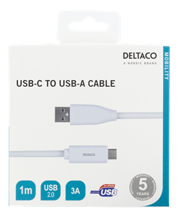 USB-C to USB-A cable, 1m, 3A