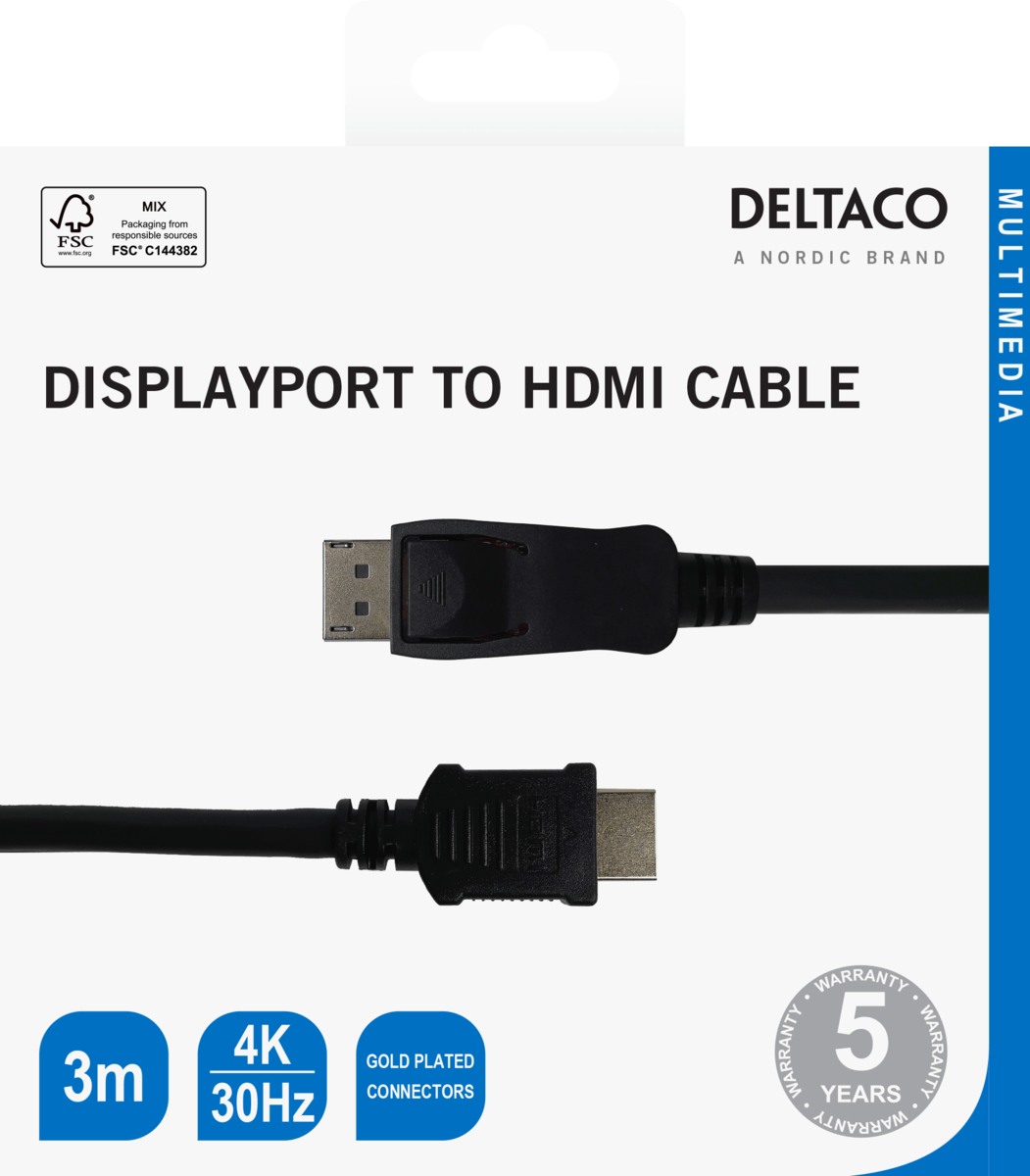 Cable DELTACO DisplayPort to HDMI, 4K