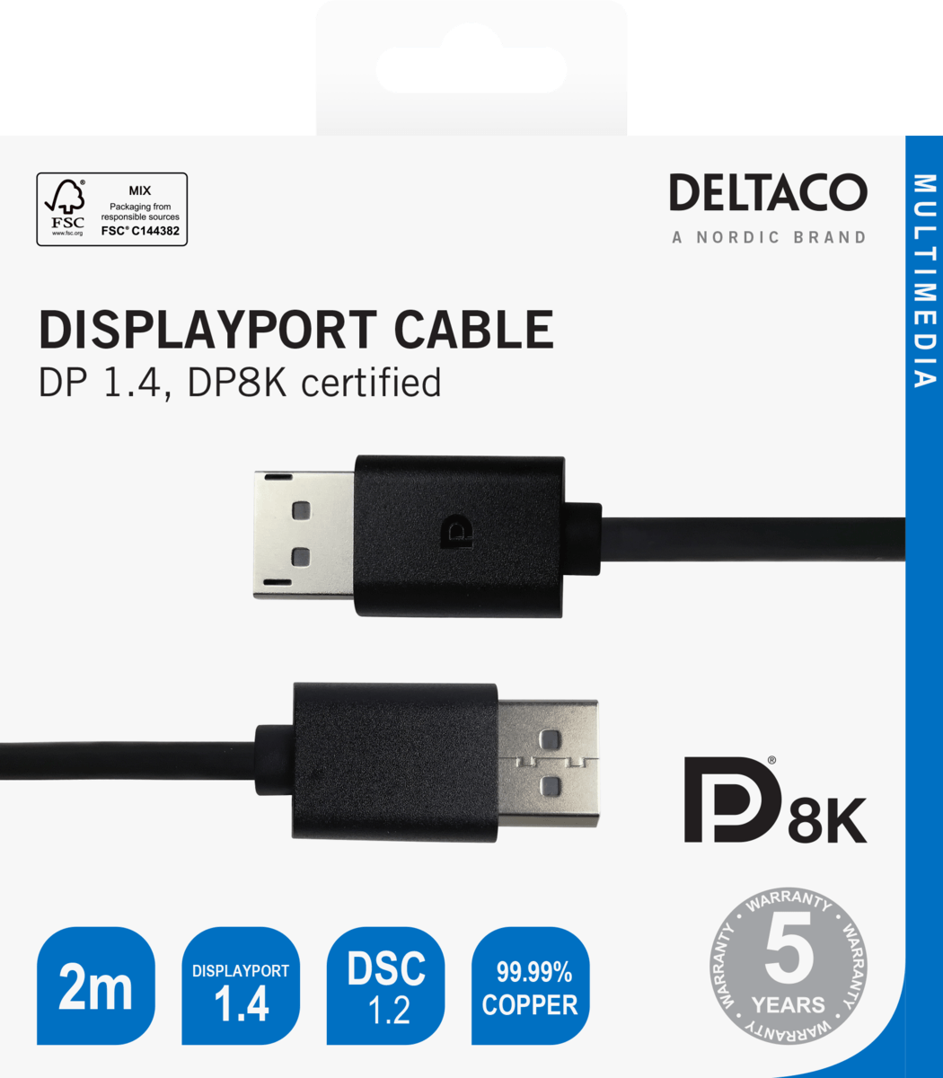 DisplayPort cable DELTACO  8K, DP 1