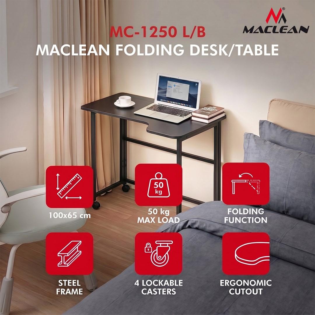 Maclean Folding Desk, Black, Mobile, 100x65