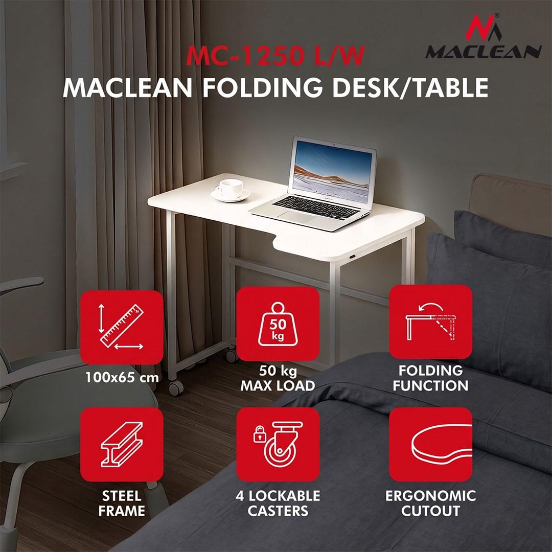 Maclean Folding Desk, White, Mobile, 100x65