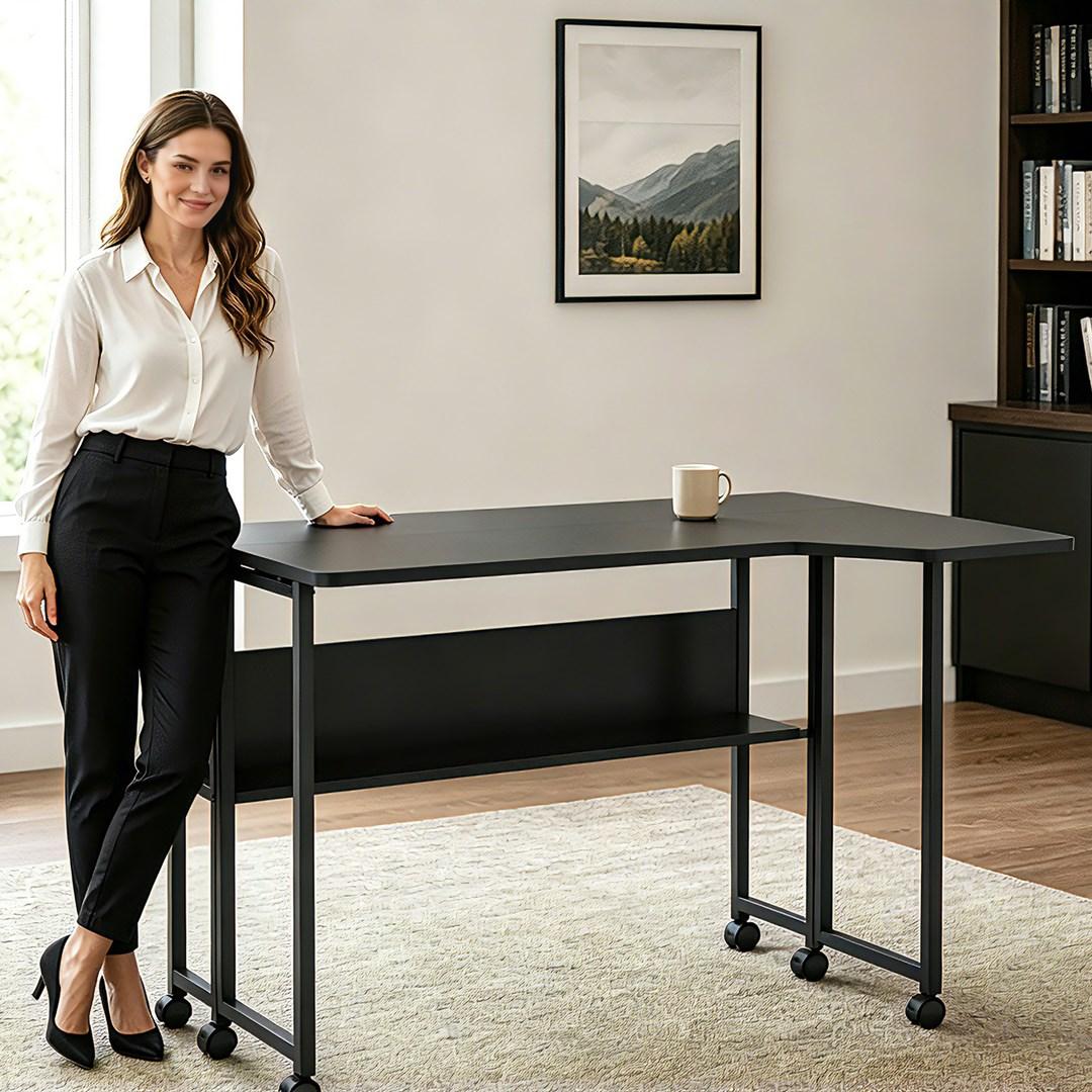 Maclean Folding Desk/Table, Black, Mobile, 100x73