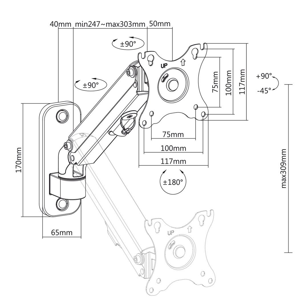 Maclean monitor wall mount, 17-27``, 7kg