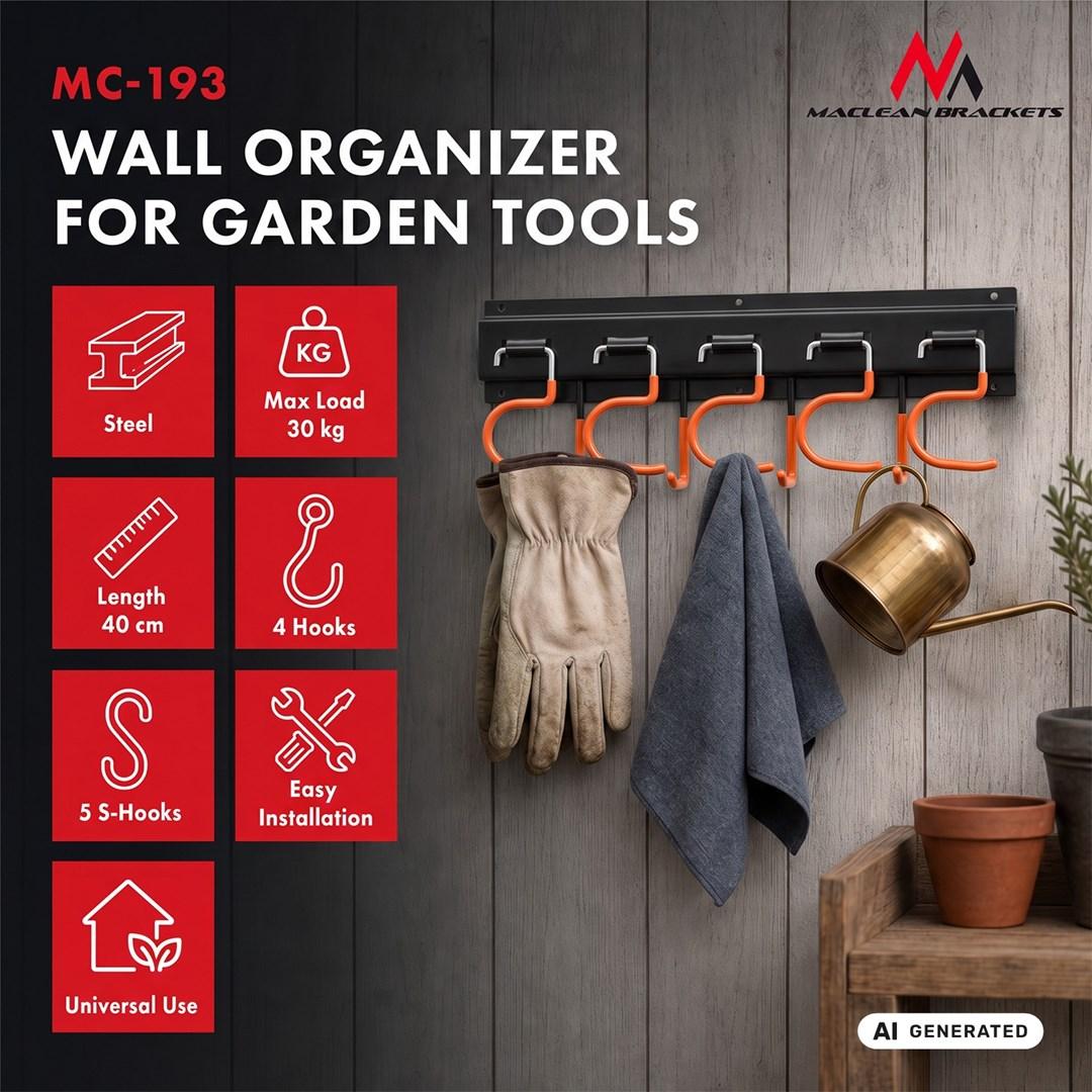 Maclean Wall-Mounted Garden Tool Organizer, steel