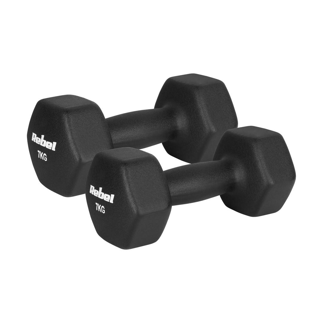 Hantelki żeliwne neoprenowe HEX 2x7kg, REBEL