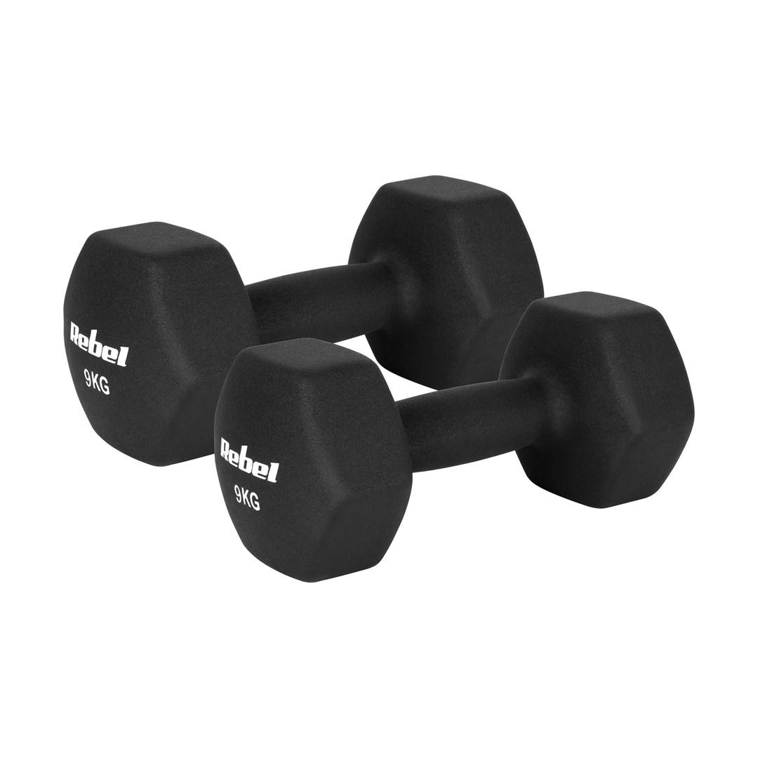 Hantelki żeliwne neoprenowe HEX 2x9kg, REBEL