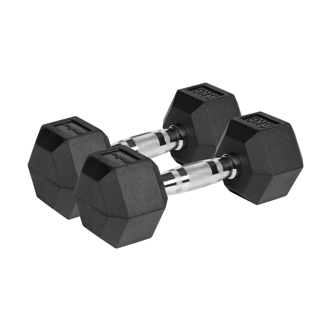 Rubberized cast iron dumbbells HEX 2x6