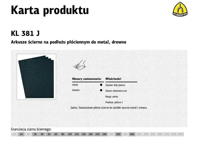 No name KLINGSPOR PŁÓTNO ARKUSZ  P