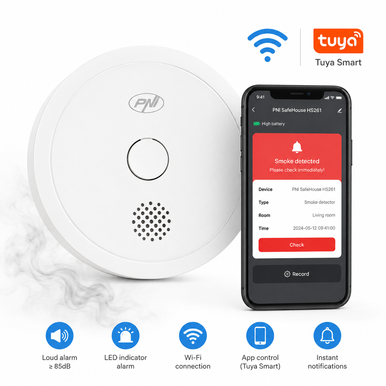 PNI ® Wi-Fi dūmu sensors SafeHouse